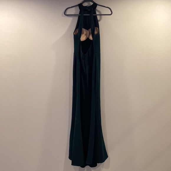 BHLDN sz 10 Seraphina Crepe Maxi gown in forest high neck open back detail - Picture 9 of 14